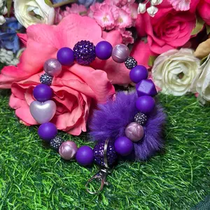 Violet mercury wristlet keychain color scheme purple and bling beads  made with wire