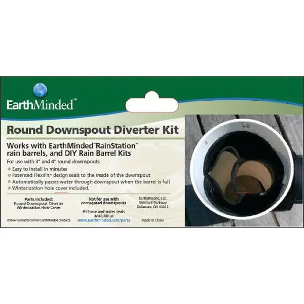 212 MAIN EarthMinded F-RN053 Round Flexifit Downspout Diverter Kit - DIY Outdoor Rain Barrel Accessory with Auto Drain & Curved Cover