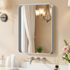 Fog-Resistant Bathroom Mirror 24x36 Inch, Rectangular Metal Frame Wall Mirror with 4-Layer Float Technology, Shatter-Proof Tempered Glass for Living Room Bedroom