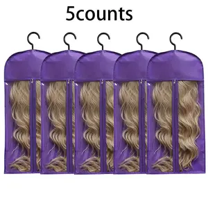 Wig Storage Bag, Zipper Dust Cover Transparent Dustproof Wig Storage Bag, Hair Extension Hanger, Wig Tool, Wigs Accessories for Salon & Home Use