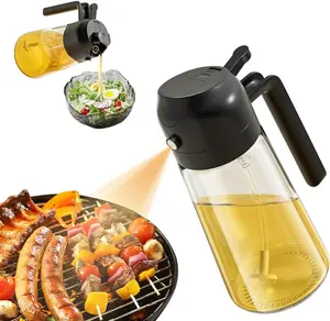 16oz/470ml Glass Olive Oil Sprayer for Cooking - 2 in 1 Olive Oil Dispenser Bottle for Kitchen Utensils Gadgets & Air Fryer Accessories, Salad, BBQ - Black