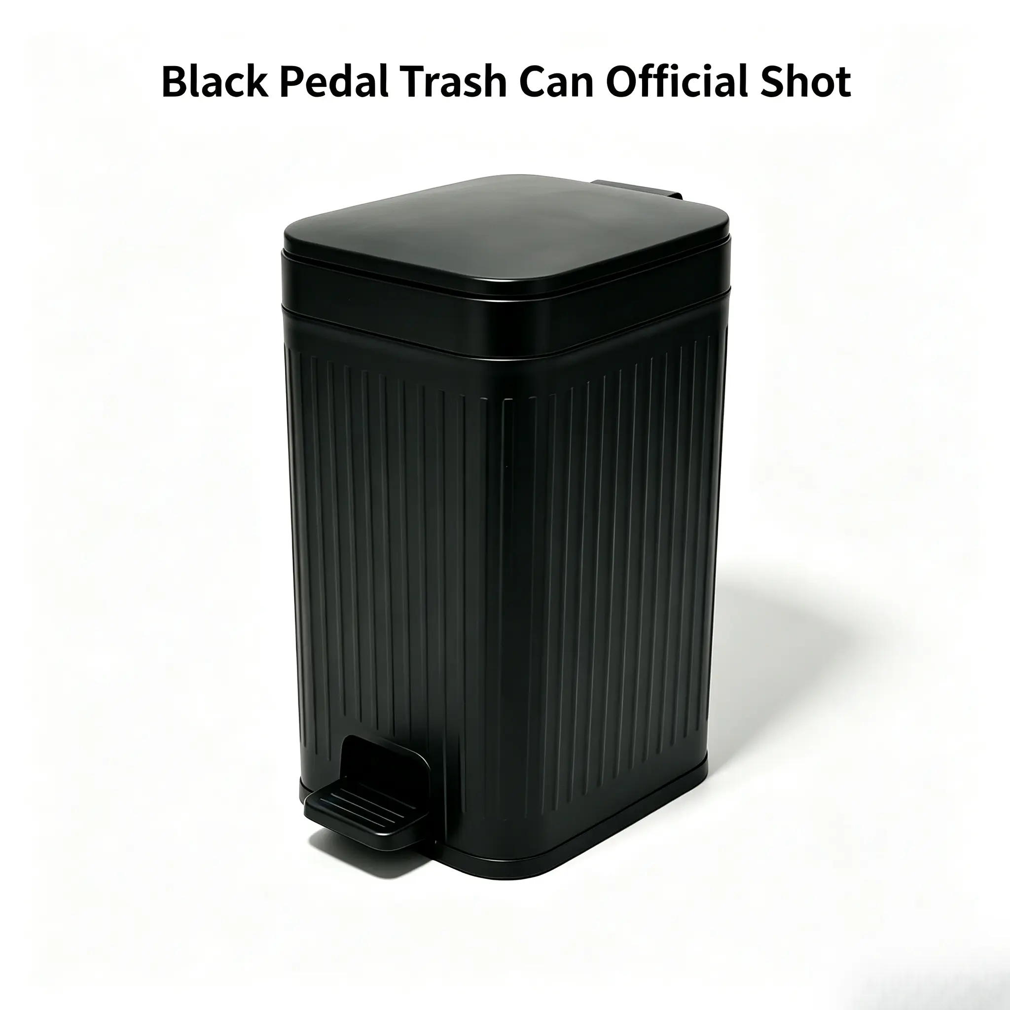 Matte Black Vertical Ribbed Rectangle Trash Can - Wheat Plastics Composite Modern Shape Hands-Free Opener, Odor-Seal Lockable Lid, Collapsible Stackable Multifunctional Home & Office Storage Bin