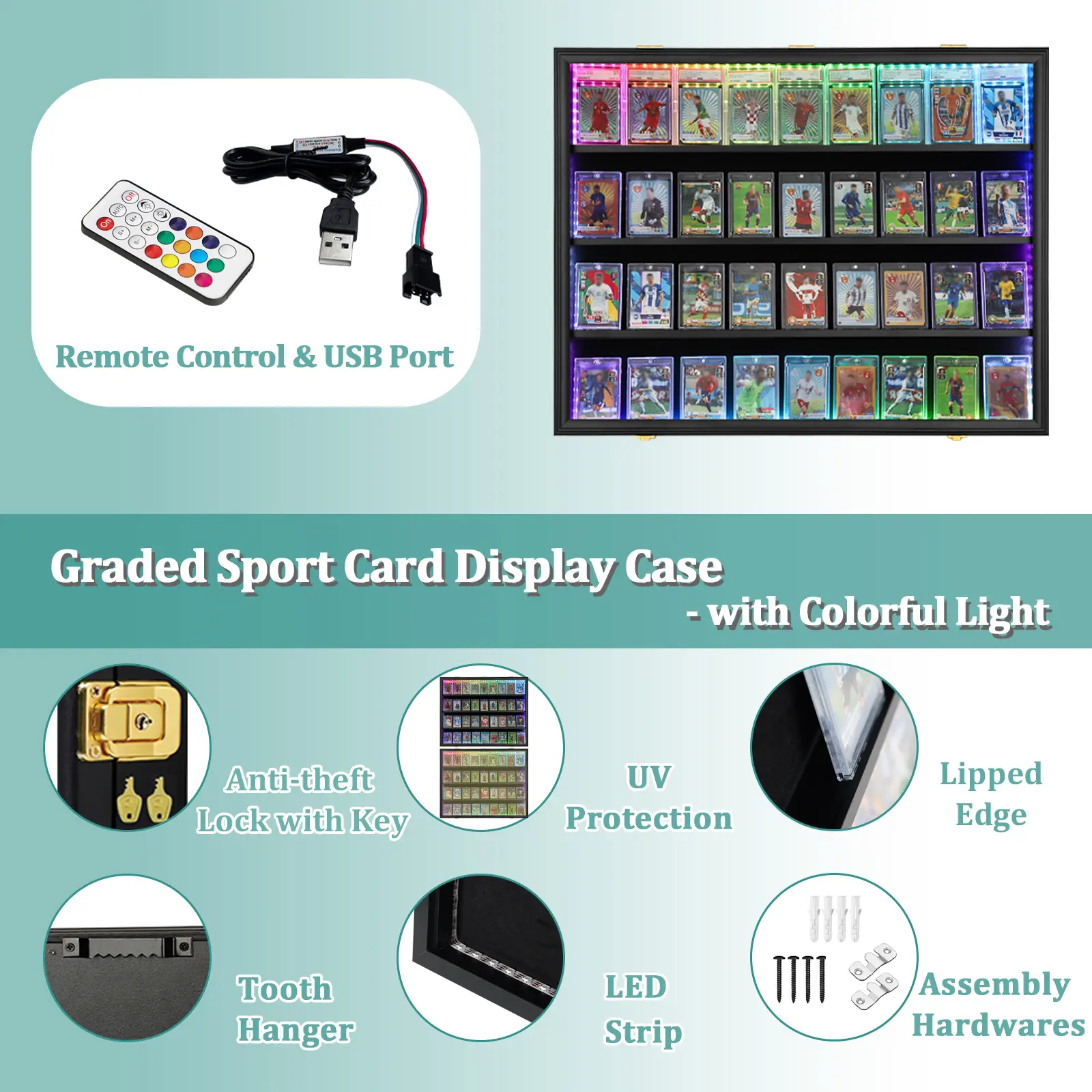 Graded TCG Display Case with LED - Lockable Trading Card Collector Wall Display Holder for Baseball Basketball Football Hockey TCG Graded Cards Pokmon Gathering YGO FAB FFTCG DBSCG DBS WS Cards - Graded TCG Display Case with LED - Lockable Trading Card Collector Wall Display Holder for Baseball Basketball Football Hockey TCG Graded Cards Pokmon Gathering YGO FAB FFTCG DBSCG DBS WS Cards -