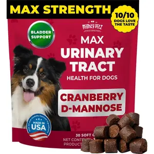 MAX Cranberry for Dog UTI Treatment - MAX Strength Cranberry Supplement for Dogs + D-Mannose, Bladder Control for Dogs, Urinary Tract Care & Kidney Support Chews
