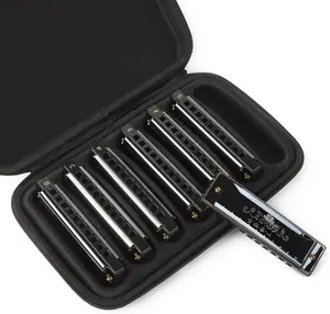 Harmonica Set of 7 Key of C D E F G A Bb 10 Holes 20  Blues Harp Diatonic Mouth Organ armonica with EVA Protective Case for Adults  Beginner Professional Intermediate Student  Black