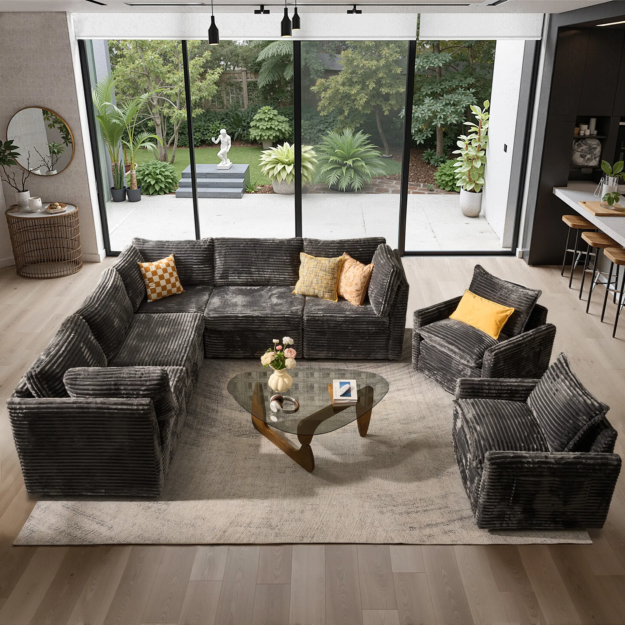 HOOOWOOO 7 Pcs L Shaped Cloud Couch with Swivel Accent Chairs Set, Modular Sofa, Sectional Couches for Living Room,【7 Packages Shipping】