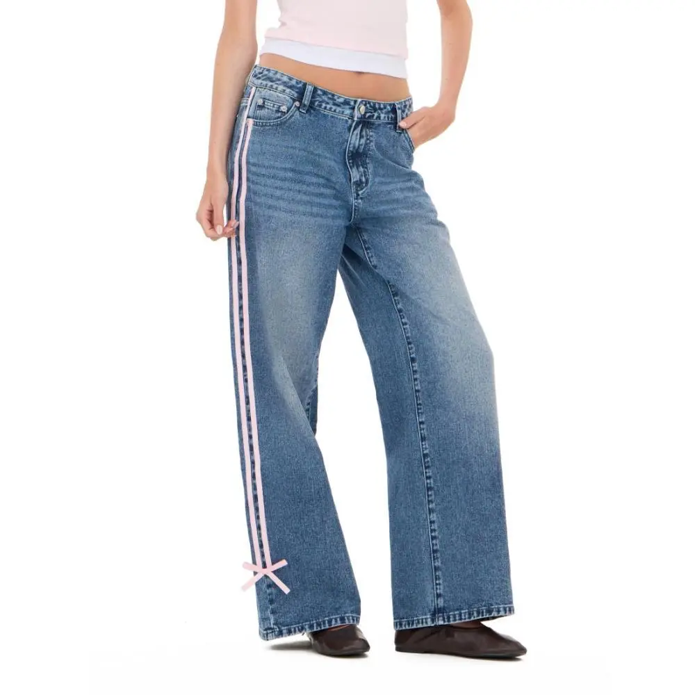 Forever 21 low rise baggy fit with side stripes and bow accents, 5-pocket body sohochic