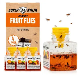 Super Ninja Fruit Fly Traps for Indoors - 4 Pack, Highly Effective Fruit Fly Catcher for Indoor Use for Home & Kitchen, Up to 3 Weeks of Performance per...