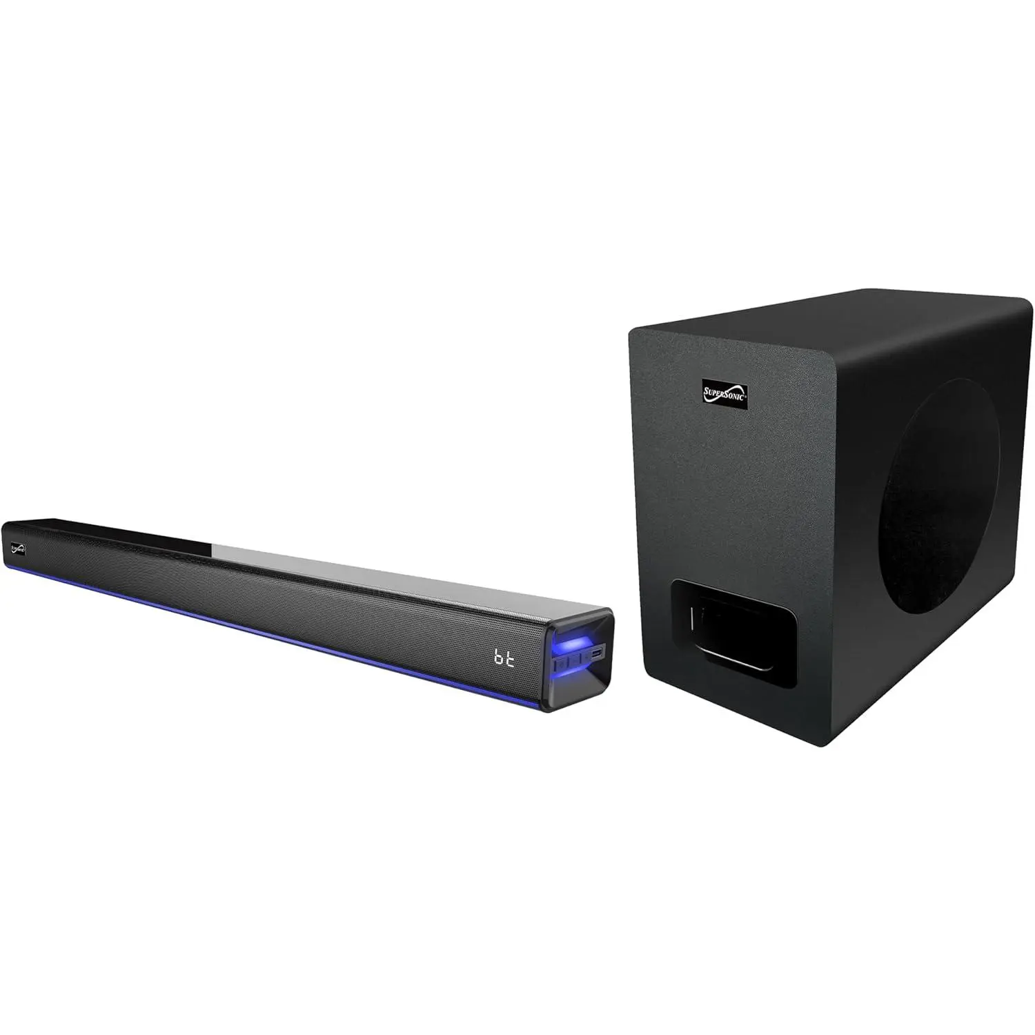 Supersonic SC-1425WSW 2.1 Bluetooth Audio Soundbar with Wireless Subwoofer, HDMI ARC, FM, USB, Remote Control, Streaming, Optical - 80W Speakers