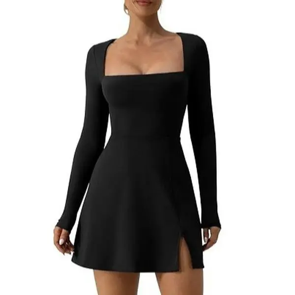 QINSEN Womens Square Neck Bodice Dress Long Sleeve Side Slit Flare Mini Dresses Casual Womenswear - TikTok Shop QINSEN Womens Square Neck Bodice Dress Long Sleeve Side Slit Flare Mini Dresses Casual Womenswear - TikTok Shop