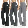 3PCS Women's Slim High Waist Pocket Flare Leg Pants Leggings, Groove Outfits, Casual Comfy High Stretch Seamless Bell Bottom Yoga Workout Gym Sports Trousers Activewear