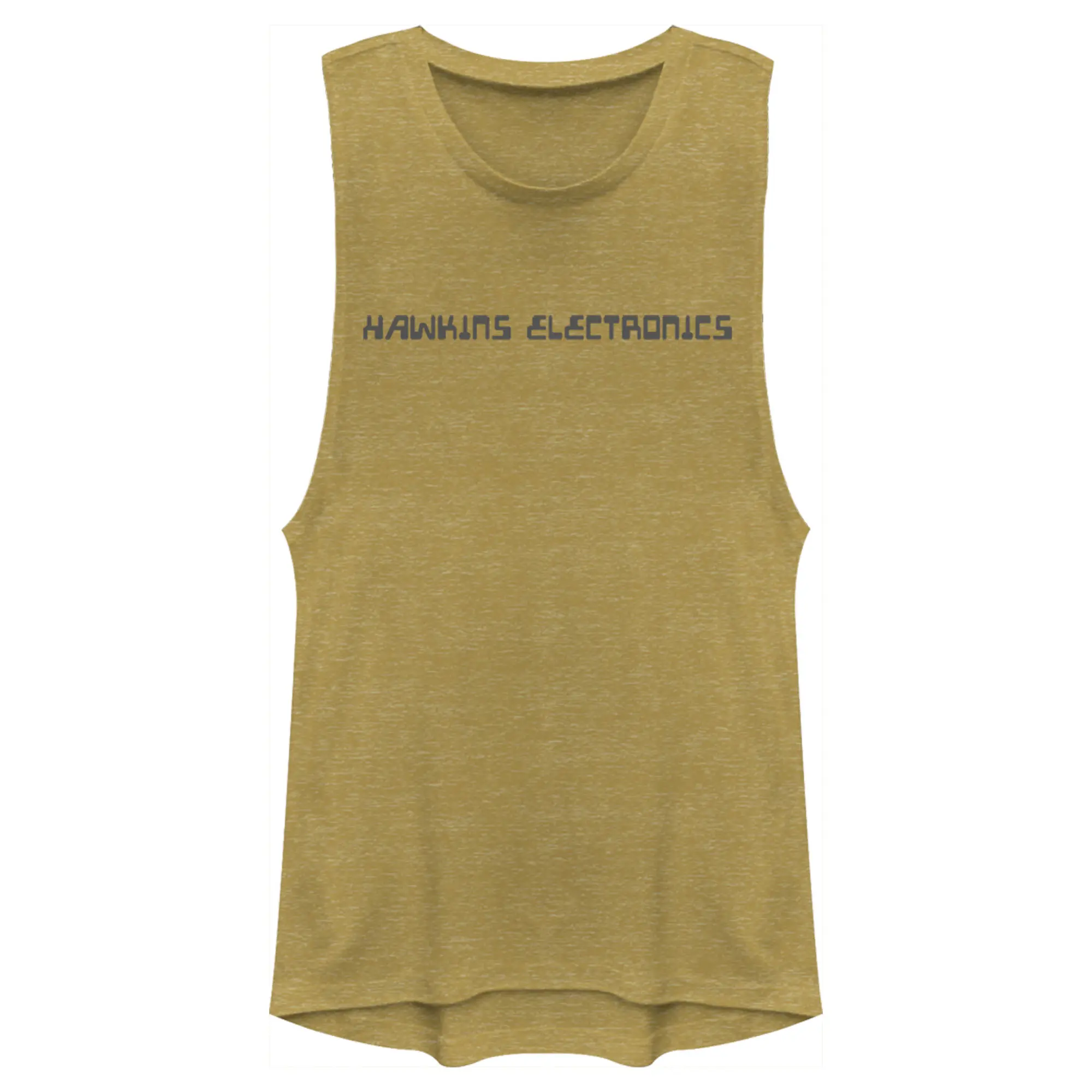 Juniors Womens Stranger Things Hawkins Electronics Logo Festival Muscle Tee