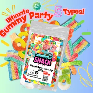 Halal Gummy  Candy Mix - 5 Flavors  of the Best! Favorite Candy Mix sour blue razz