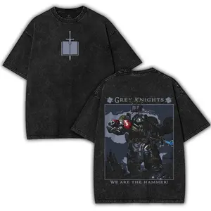 Warhammer 40K Grey Knights Washed T-Shirt, game merch Casual Streetwear men gifts shirts men Menswear Black Unisex Cotton Tee