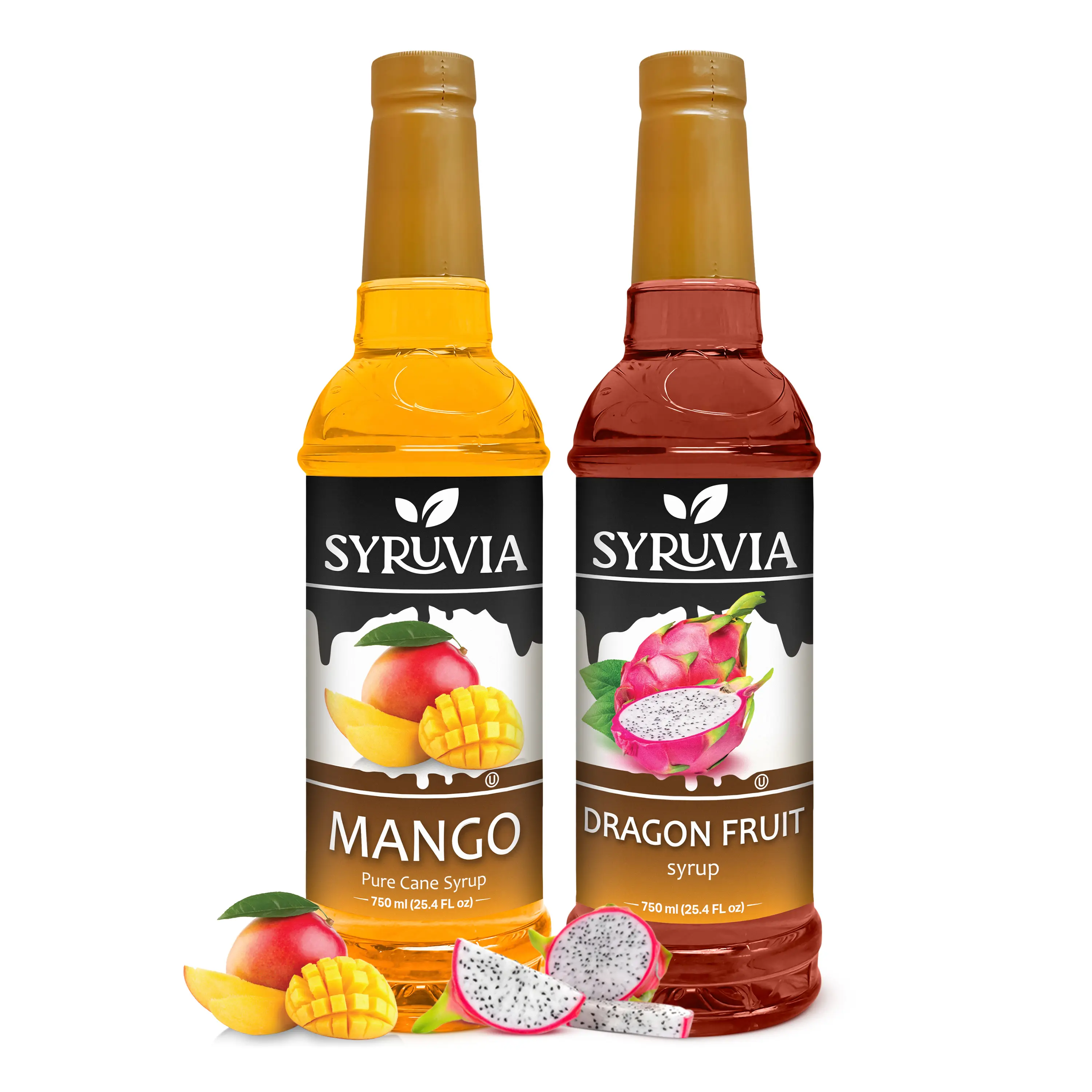 Syruvia Fruit Syrup Variety Pack – Mango & Dragon Fruit – 25.4 fl oz – Flavorful Syrups for Refreshing Drinks & Desserts (2-Pack)