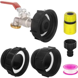 IBC Tote Hose Adapter 275-330 Gallon IBC Tote Water  Fittings 1/2" Male NPTx3/4" Male GHT  Compliant Brass Water Valve with 3 Adapter+ Garden Hose Quick Connector(Nickel )