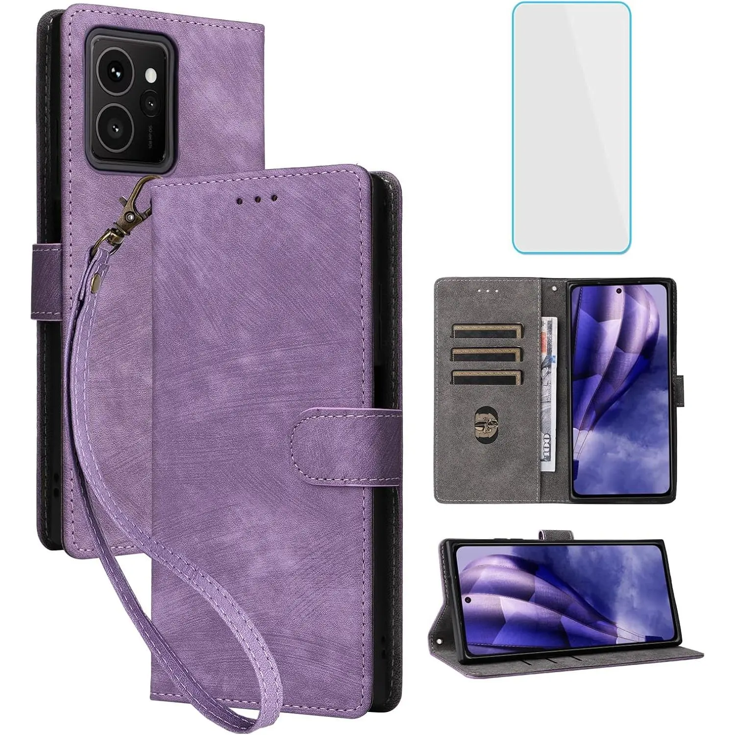 Men's Durable Leather Flip Cover Wallet Casing for Nokia HMD Skyline 5G - Protective Accessories with Card Slots, Screen Protector, Blocking Feature, Kickstand, Strap, Wireless-Friendly Design, Purple, Men's Accessories