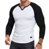 JMIERR Men's Muscle Fit Long Sleeve Raglan T-Shirt, Notch V-Neck Ribbed Knit Color Block Tops, Casual  Workout Daily Tees  Menswear
