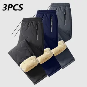 Men's Warm Thermal Winter Pants with Zippered Pockets Snowpants Ideal for Hiking Workouts & Outdoor Activities Machine Washable Regular Fit 3PCS Beige Black Blue Gray Plain Elastic Waistband Drawstring Menswear Stylish