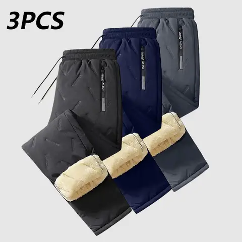 Men's Thermal Straight Pants - Mens Clothing, Fitted Regular Fit, Layered Design, Elastic Waist Drawstring, Zipper Pocket, Solid Color, Machine Washable, Casual Snowboarding Hiking Extreme Cold Weather Outdoor Bottoms,sohochic