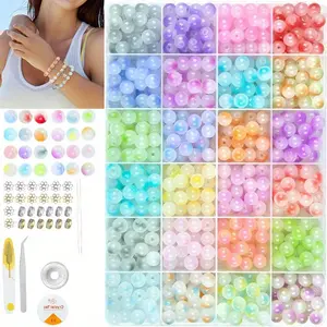 700PCS Colorful Glass Beads Jewelry Making Kit, Round Party-Style Beads for DIY Bracelets, Beading Starter Crafts Gift Friendship Bracelet DIY Earring Making Kit Necklace Spacer Beads Ring