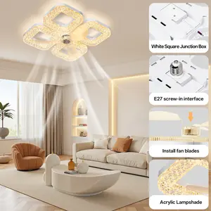 Ceiling Fan with Lights, 2 Installation Methods, 3-Color Stepless Dimming, 3-Speed Wind Adjustment, Low Profile Flush Mount Ceiling Fan Light for Bedroom Living Room Kitchen Dining Room