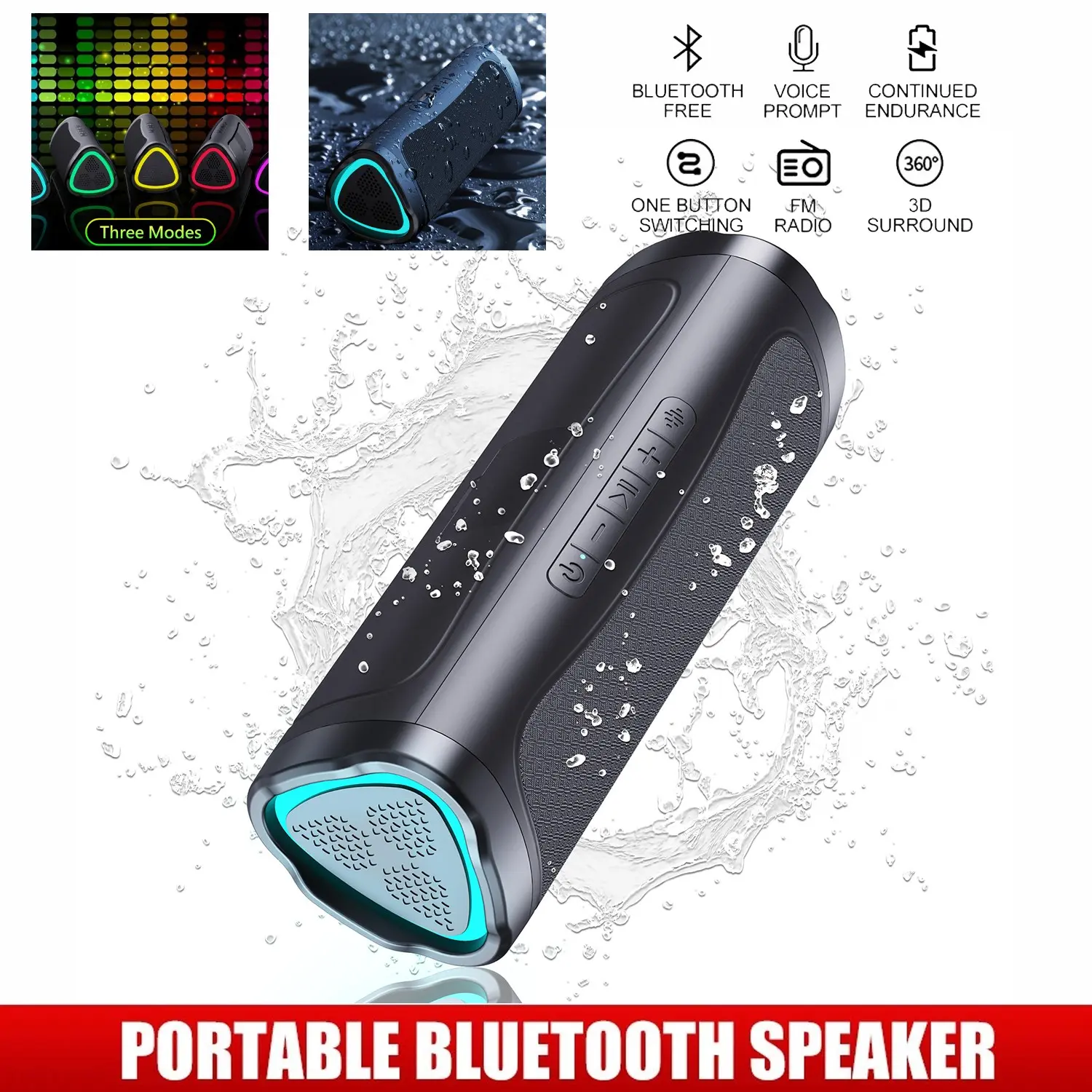 Portable Bluetooth-compatible Speaker with LED Light, Wireless High-Quality Sound, Bt5.3 and TWS Compatible, Ideal for Home Parties and Outdoor Beaches
