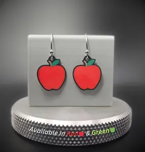 Apple Dangle Earrings Handmade Hanging Earrings in Red & Green Hypoallergenic Stainless Steel 3D Printed PLA Plastic Drop Earrings for Teachers and Fall Fashion