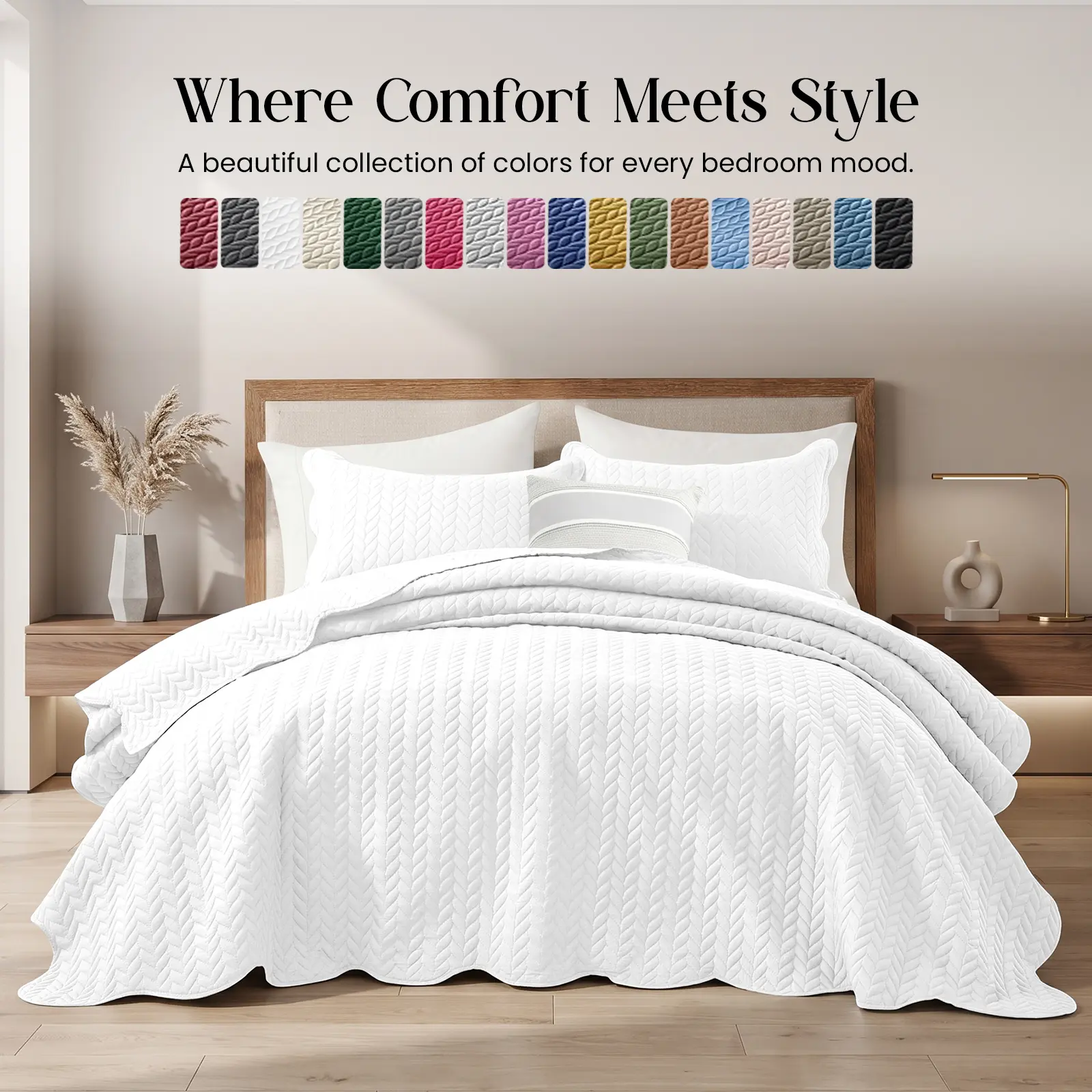 Imperial Homeware 3-Piece Quilted Bedspread Set – Soft Lightweight Microfiber Coverlet with Leaf or Floral Design & Matching Pillow Sham(s) – Twin, Queen, King & California King