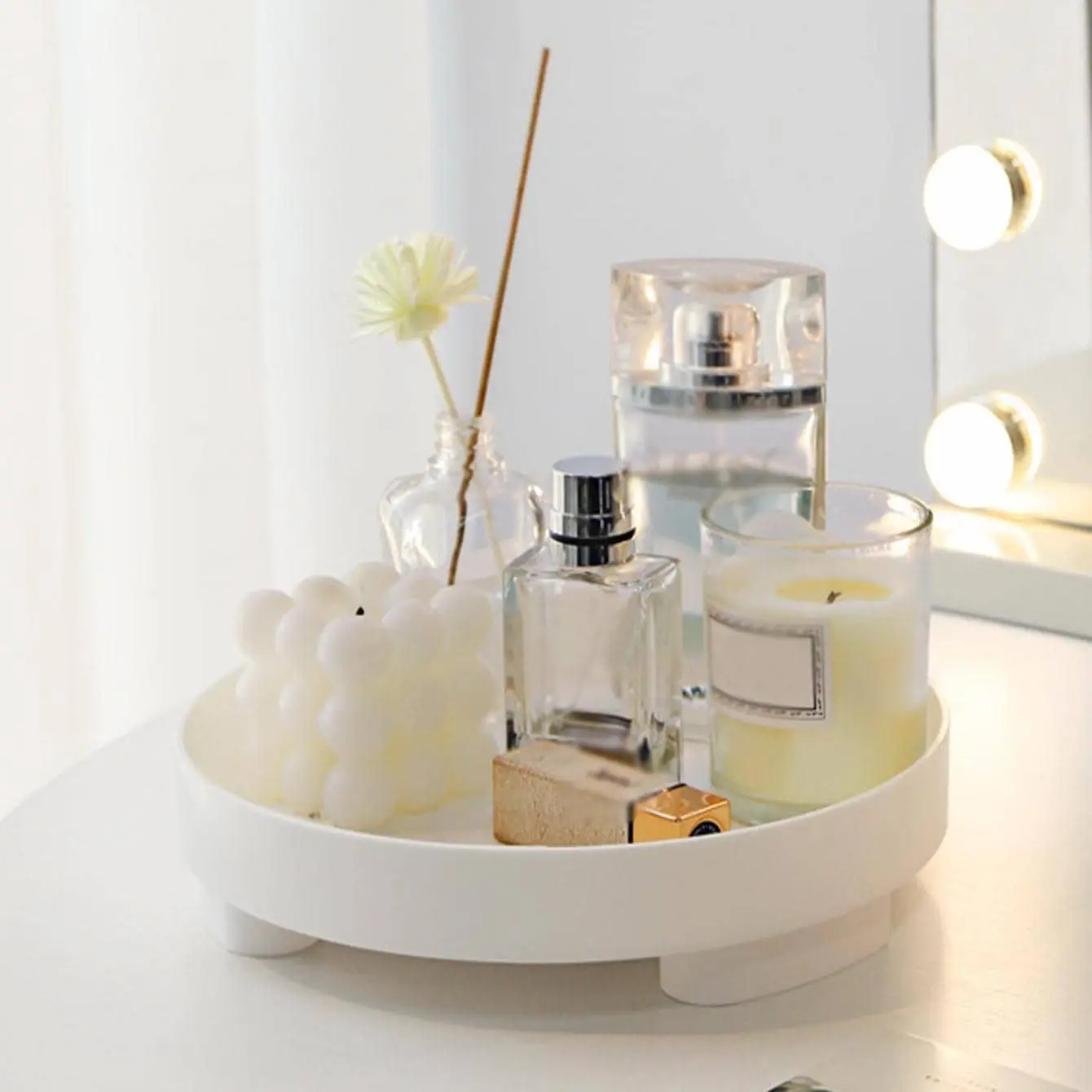 Minimalist Circular Tray, 1 Count Desktop Decorative Storage Tray with Base, Portable Storage Box for Cosmetics Perfume Sundries Key, Summer Gift, Bir