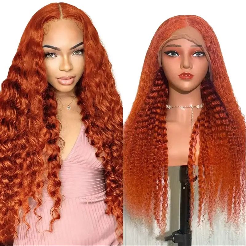 [30 inch only $139]DROSUUD 30 Inch Orange Ginger 13x6 Lace Frontal Wig #350 Color 180 Density Deep Wave Transparent Lace Human Hair Pre Plucked Natural Hairline with Baby Hair #Summervibes