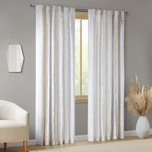 INK & IVY II40-1328 50 x 84 x 0.13 in. Ebby Poly Printed Curtain Panel with Tufted Stripe, White & Taupe - Pack of 2