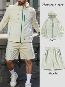 Unisex Fashion Casual Loose Fit Quick-Dry Sun Protection Jacket Shorts Set, Lightweight Breathable Polyester, Perfect Gift Idea, Fall outfit