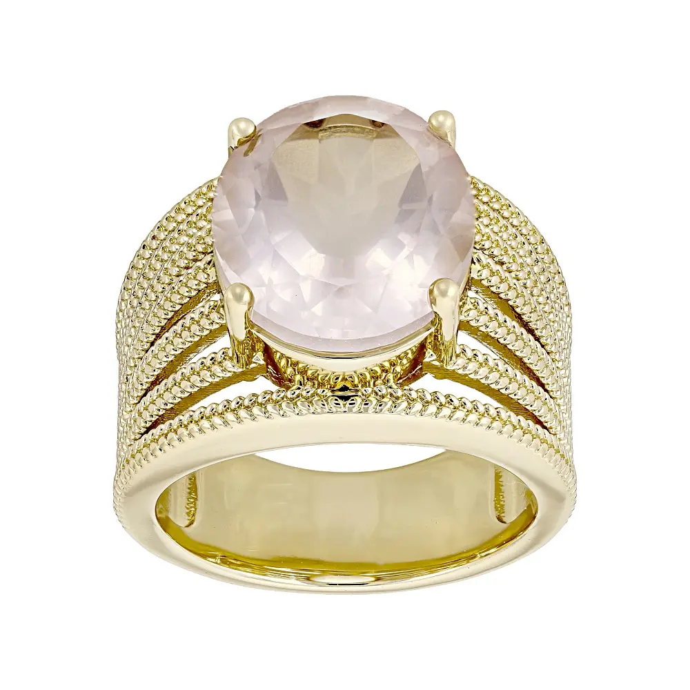 JTV Rose Quartz 18K Yellow Gold Plated Solitaire Ring 5.78ctw