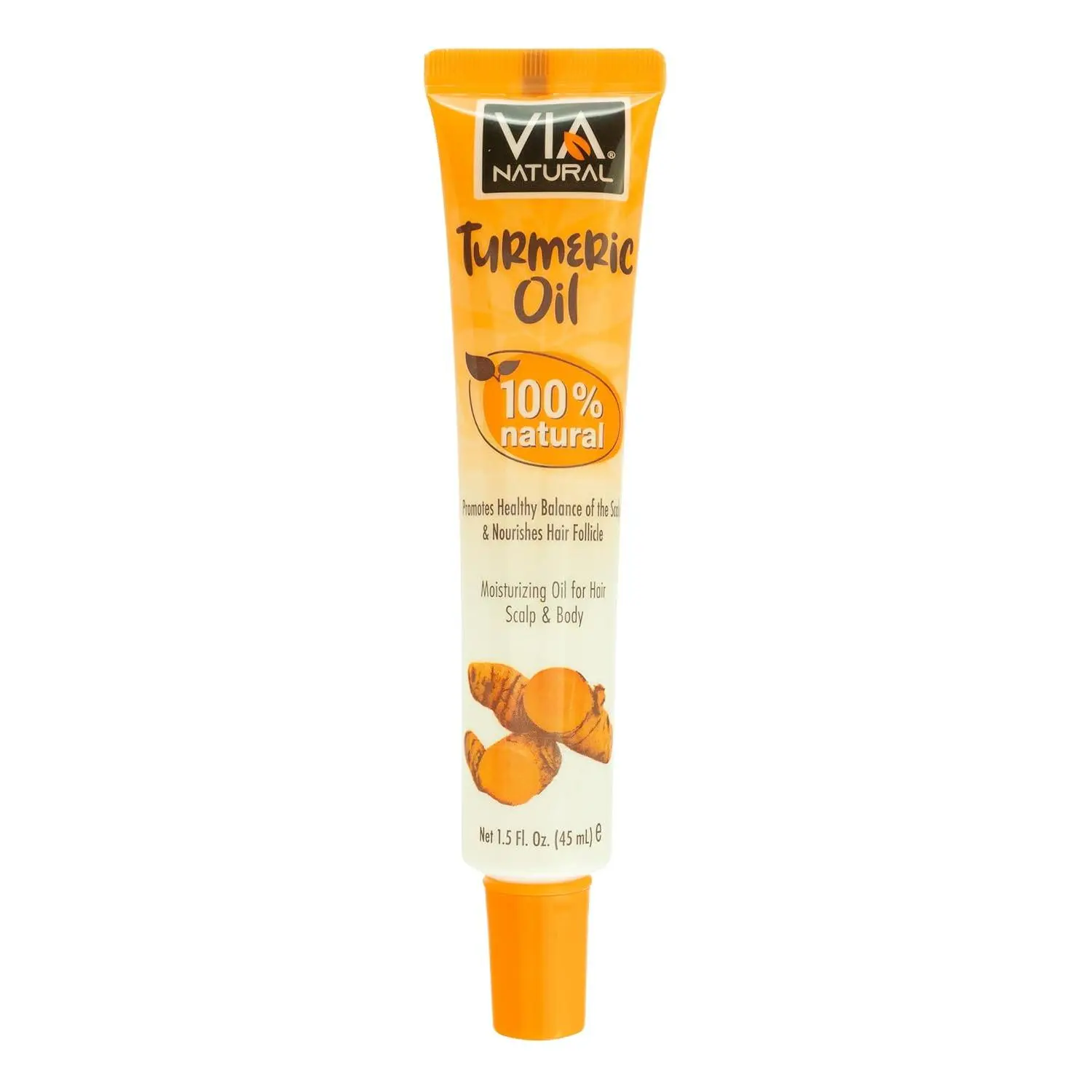 Via Natural Curcuma Longa (Turmeric) Root Extract Body Cream - Natural Blend with Sunflower, Castor, Soybean & Essential Oils, Moisturizer for Normal Skin, Healthy Balanced Soothing Scalp Care, 1.5 fl oz (50ml)