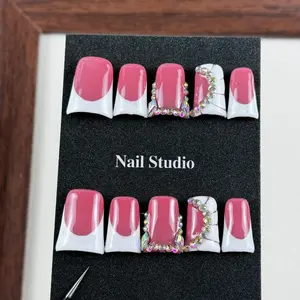 10pcs high-end Sweet girl style, hand-painted fishtail pattern, dazzling sparkly diamonds Glitter Rhinestones handmade fake nails, Suitable for daily office attendance, as well as for nail stickers for sister dates, afternoon tea, and Mother's Day events.