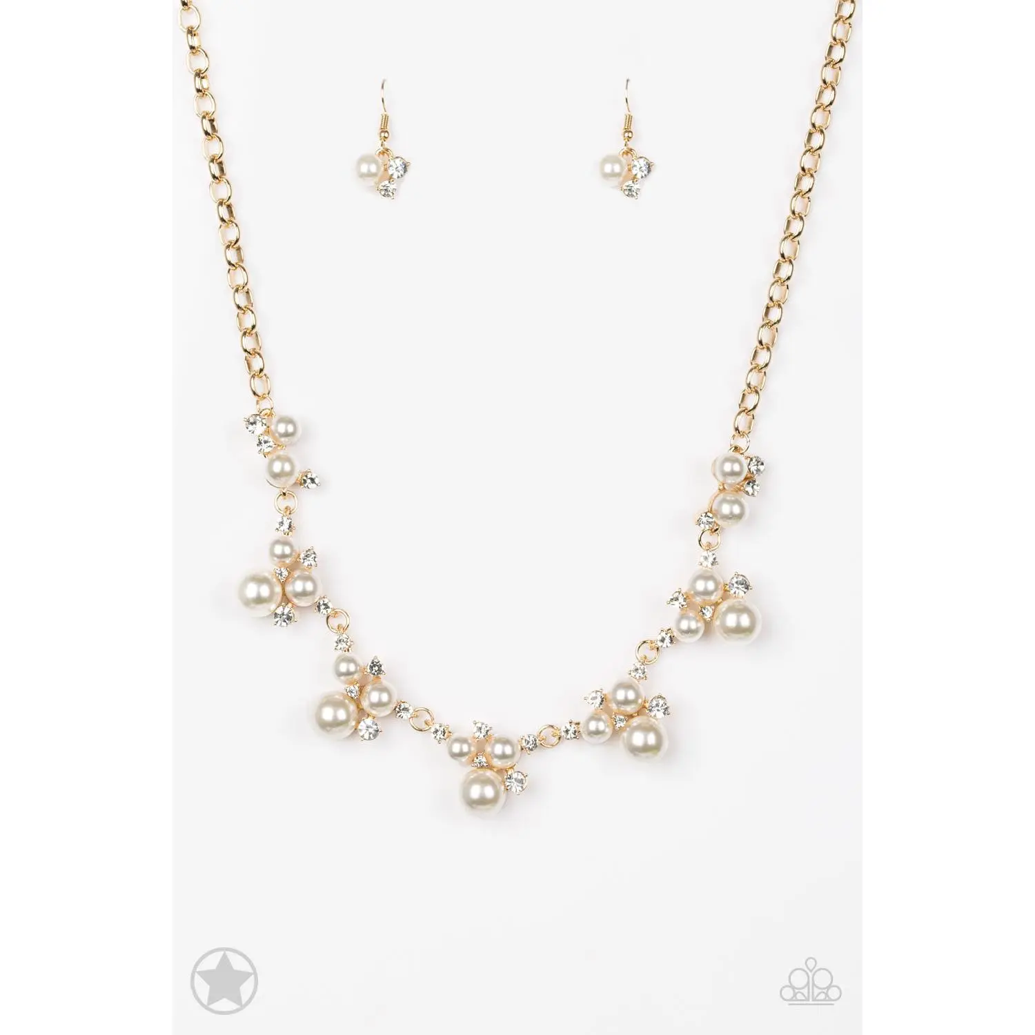 Paparazzi Toast to Perfection - Gold Pearl and Rhinestone Necklace - Blockbuster