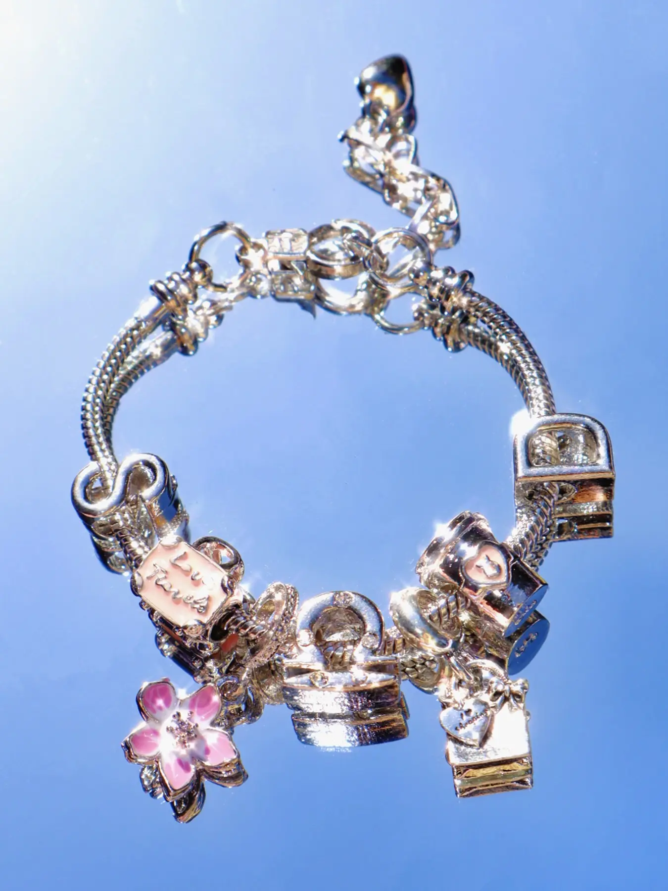 Cherry Blossom Charm Bracelet, Zodiac Memorial Bracelet, Cute Flower Charm Bracelet, Charms Bracelet, All Seasons Accessory, Floral Charm Bracelets, Fashion Bracelet, Jewelry Gifts