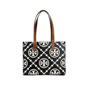 Tory Burch T Monogram Leather Tote Bag with Contrast Embossed Zipper Closure for Women