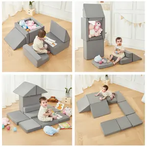5-Piece Kids Climbing Blocks Set Soft Play Gym for Toddlers  Indoor Outdoor Foam Climbing Toys Active Children Grey