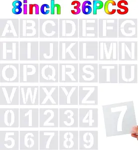 Number Stencils 36 Pcs Large Alphabet, Reusable Letter Stencils for Painting on Wood, Wall, Fabric, Rock, Chalkboard, Glass (8 Inches)