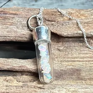 Opal Chunks in Glass and .925 Sterling Silver Vial - Natural Stone Jewelry