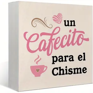 Funny Coffee Kitchen Signs, Farmhouse un Cafecito Para el Chisme, Spanish Coffee Sign, Coffee Wood Signs Decor for Coffee Bar, Kitchen Home Decoration for Coffee Lovers, 5x5 inch