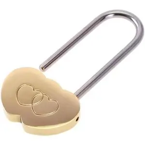 3.5" Solid Brass Shaped Lock Double Heart Everlasting Love for Lovers Wedding Keyed Padlocks, Anniversary Engraved