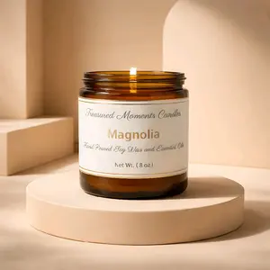 Treasured Moments Magnolia Soy Candle 8 oz Amber Glass Jar Hand Poured with Magnolia Fragrance for Relaxing Evenings - Decor