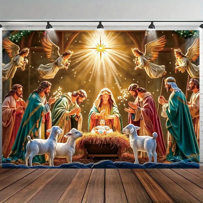 3pcs Magical Watercolour Polyester Christmas Starry Sky Decorative Ornaments Kit - Easy-Setup Room Decorations with Angel, Lamb Details to Celebrate Home, Party Festivities