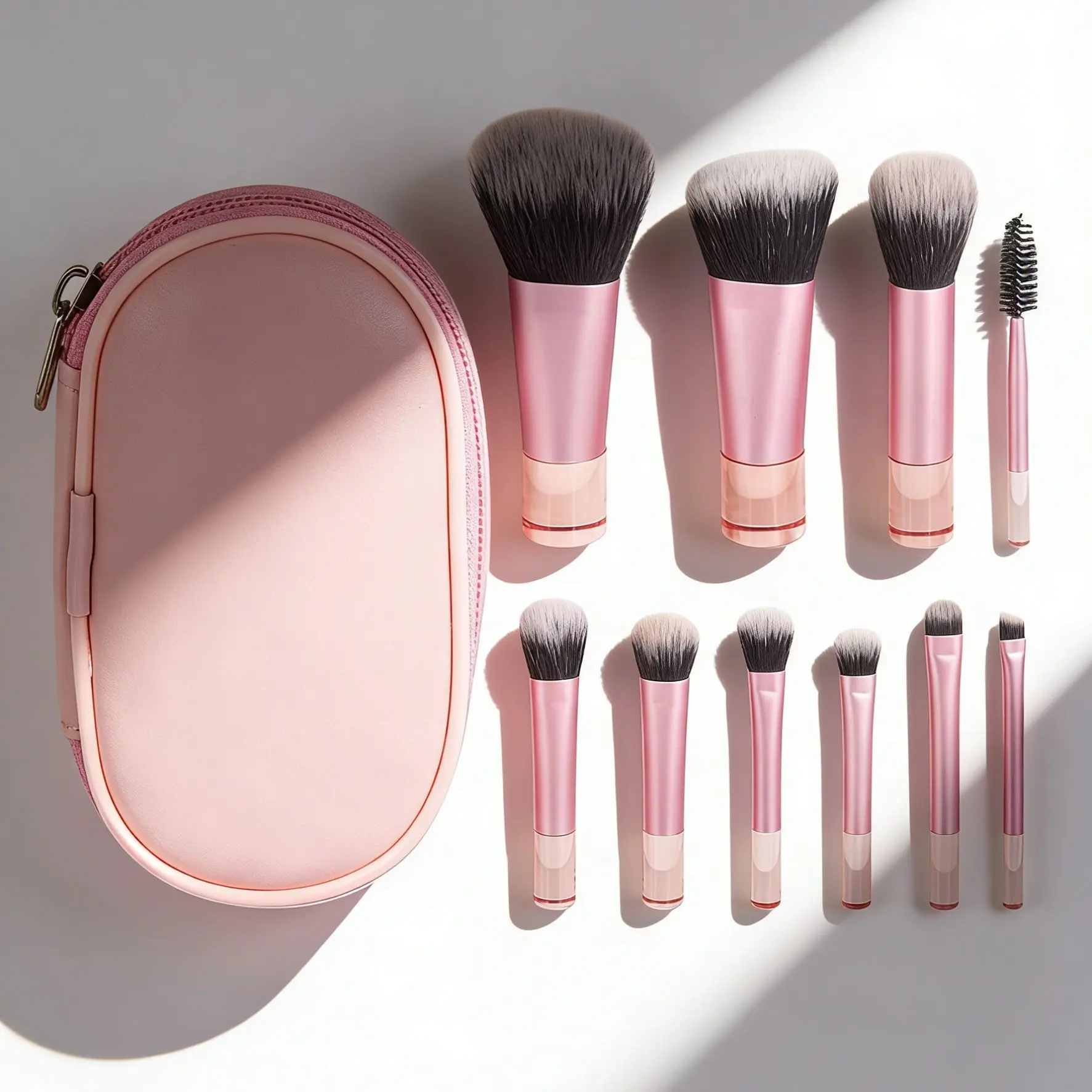Mini Travel Makeup Brush Set with Portable Case, Compact Face & Eye Cosmetic Brushes, Soft Bristles Makeup Kit for Purse, Travel & Daily Touch-Ups
