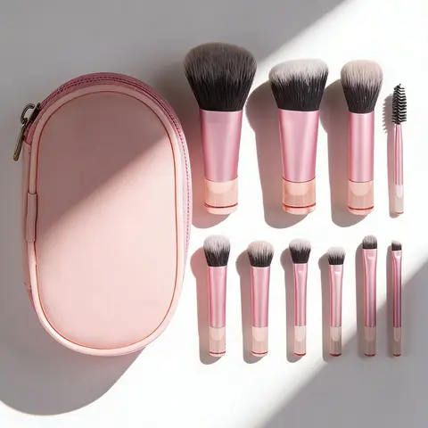 Mini Travel Makeup Brushes Set with Portable Case - Compact Face & Eye Cosmetic Brushes, Soft Bristles Kit for Purse, Travel & Daily Touch-Ups