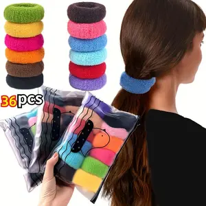 36 Pcs/3 Bags Colorful Towel Hoop Elastic Non Damaging Hair Coarse Hair Rope Set for Women's High Tail Maruko Head New Year Party Hair Accessories Gift