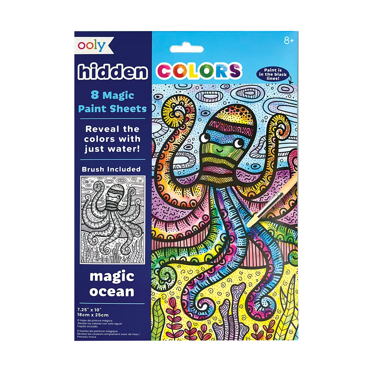 Hidden Colors Magic Paint Sheets - Magic Ocean - 8 Sheets 1 Brush